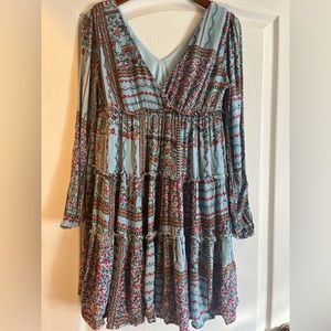 Altar’D State Carolina Blue and pink floral dress